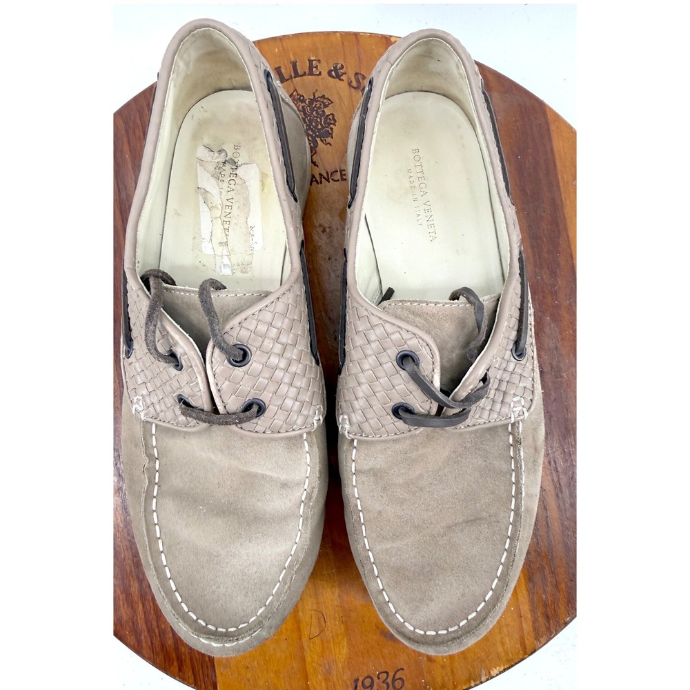 Bottega Veneta Intrecciato Weave Boat Shoes Loafers Men 8 US 41 EU Taupe Italy - Picture 4 of 8